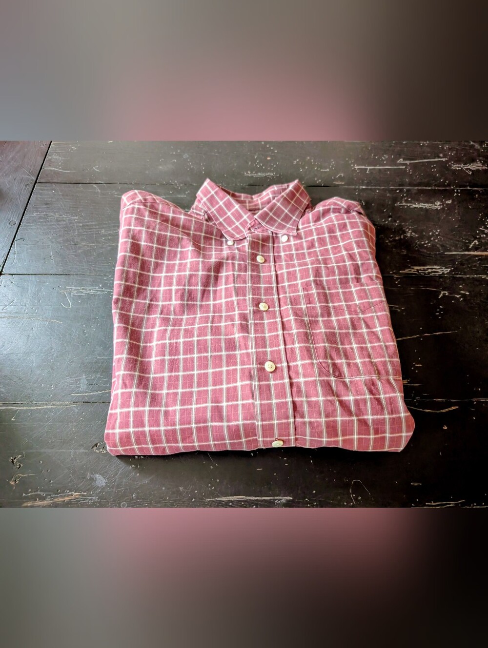 LL Bean 2000s Y2K Grid Plaid Burgundy Maroon Button-Down Medium Shirt Gorpcore